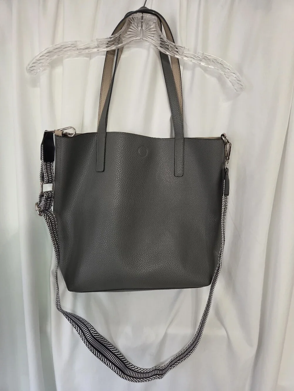 Gray Tote Faux Leather Bag with Dog Patch Accents